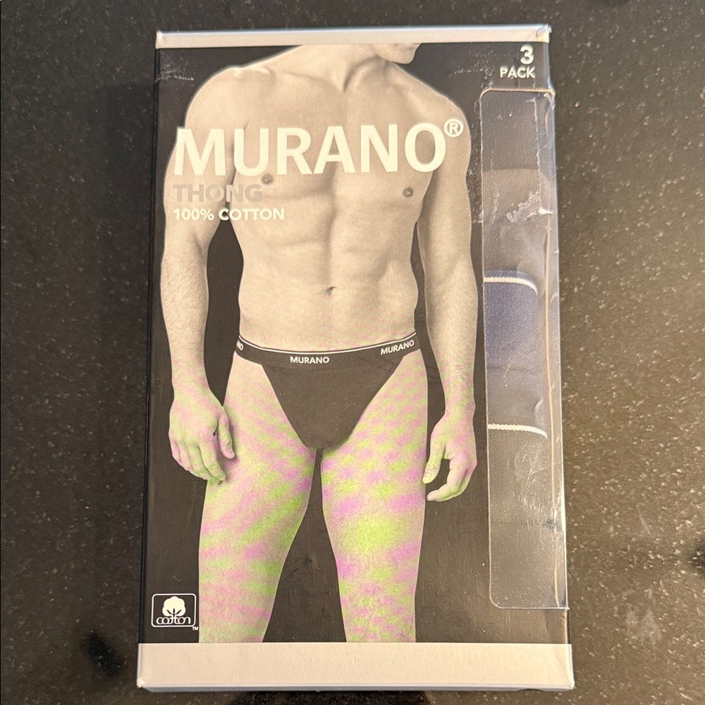 Murano Men's Black Cotton Thong 3-Pack #597